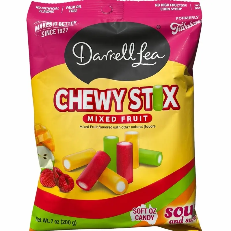 Darrell Lea Chewy Stix - Mixed Fruit - Sour & Sweet Soft OZ Candy - 7 oz bag