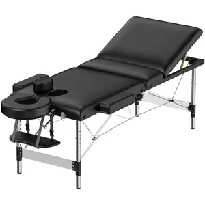 Massage Table Portable 84" Long 24" Wide Professional 3 Sections Reclining Massage Bed Lash Bed, Aluminium Adjustable Esthetician Bed Tattoo Table Spa Bed Salon Bed with Carrying Bag (Black)