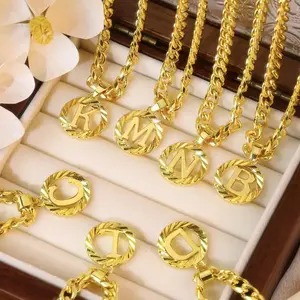 Personalizable M Initial Pendant Necklace, Gold-Tone Cuban Chain Jewelry, Letter Logo & Initial Charm Costume Accessories Necklaces, M Initial Necklaces, Letter Logo Necklaces