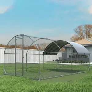 DOMISO Outdoor Chicken Coop,  Large Metal Animal House, Oxford Cloth Silver Plated Waterproof UV Protection, Walk-in Chicken Runs for Yard
