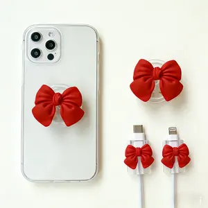 3-Piece Bow Phone Stand Set, Cute Accessories for Phones & Tablets, Creative Gift Idea, Includes Bow Data Line Protector, Phone Holders