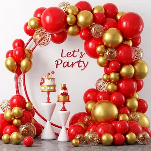 YAOWKY Red Gold Christmas Balloons Garland Kit, 120Pcs 18 12 10 5In Red and Gold Balloons With Gold Confetti Balloons for New Year's Party Valentines Wedding Bachelorette Birthday Decorations