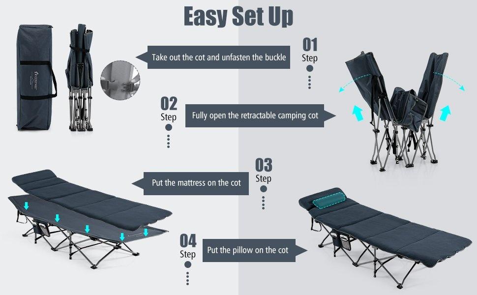 Folding Camping Cot Camping Bed with Mattress, Foldable Camping Bed for Camp, Office, Outdoor, Lightweight Camping Cot Supports 330 lbs