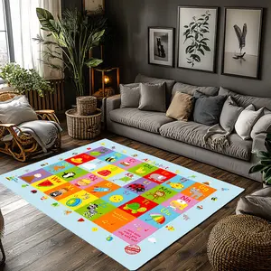 Kids Colorful Block Animal Alphabet Crystal Velvet Area Rug Light Blue Non‑Slip Educational Children Game Room Rug#KidsBlockAlphabetRug #AnimalABCPlayRug #EducationalDecor #LightBlueColorfulCarpet #CrystalVelvetRug