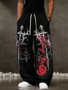 Men’s and women’s styles. Gothic design, Gothic script print, trendy, slim-fit, straight-leg pants/long trousers/gym pants. Suitable for streetwear, trendy Gothic culture, Gothic fashion outfits, Y2K fashion, everyday wear, men’s gifts, trendy outfits, co