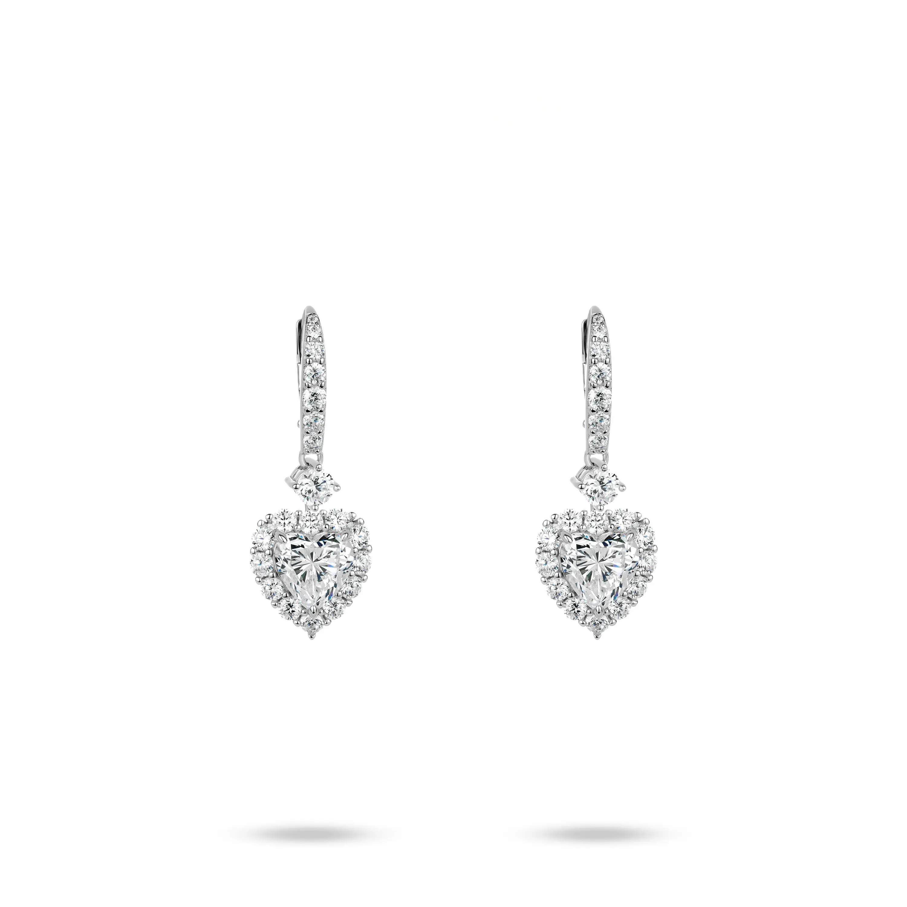 VAMERAY #6231 4 Carat In Each Heart Halo Pave Drop Hook Earrings