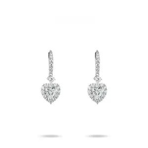 VAMERAY #6231 4 Carat In Each Heart Halo Pave Drop Hook Earrings