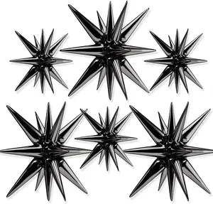 PartyWoo Black Star Foil Balloons 6pcs Different Sizes Pack of 27 22 Inch Large Black Explosion Spike Mylar Balloons for Graduation Birthday Retirement Anniversary Space Theme Party Decorations