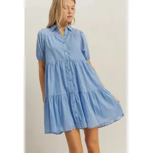 Cotton Voile Puff Sleeve Tiered Dress