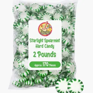Starlight Spearmint Candy - 2 Pound Bulk (Approx 170 Pieces) Individually Wrapped Mints - Refreshing Green & White Spearmint Hard Candy Discs