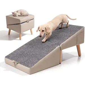 Ramp for Couch & Bed, 2-in-1  Stairs for Small and Medium Dogs & Cats, 16'' Indoor Pet Ramp with 23?Gentle Slope, Non-Slip Felt, Joint Protection for Senior & Injured Pets, Sturdy Ottoman-Style