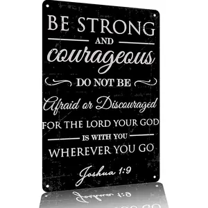 Vintage Metal Sign 8x12 Inch Aluminum Wall Decor - Joshua 1:9 Bible Verse Inspirational Plaque, Perfect Christian Gift for Family & Friends