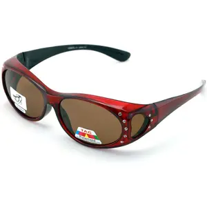 Womens Polarized Fit Over Glasses Sunglasses Rhinestone Rectangular Frame Temple Heart 60mm