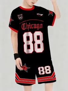 Trendy Chicago Style 88 Number Jacket Set, Colorblock Streetwear, Perfect for Outdoor Wear, Casual Fitted All Seasons, Clothing Sets