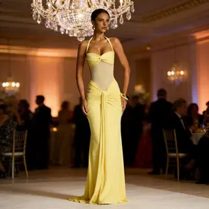 2025 New Temperament Ruched Women’s Maxi Dress - Foreign Trade Fashion Sexy Backless Bodycon Gown