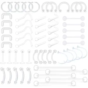 Mix Set Clear Piercing Retainers Septum Retainer Nose Studs Flexible Lip Ear Nose Tongue Rings Nipplering Cartilage Rook Daith Earrings Horseshoe Plastic Industrial Piercing Retainer for Work