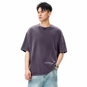Inflation 100% Cotton 270g Washed Oversize Fit Short Sleeve T-Shirt 2026 Spring Summer Fashion New Arrival Vintage Streetwear Basic Solid Color Top Tee Oversized Casual