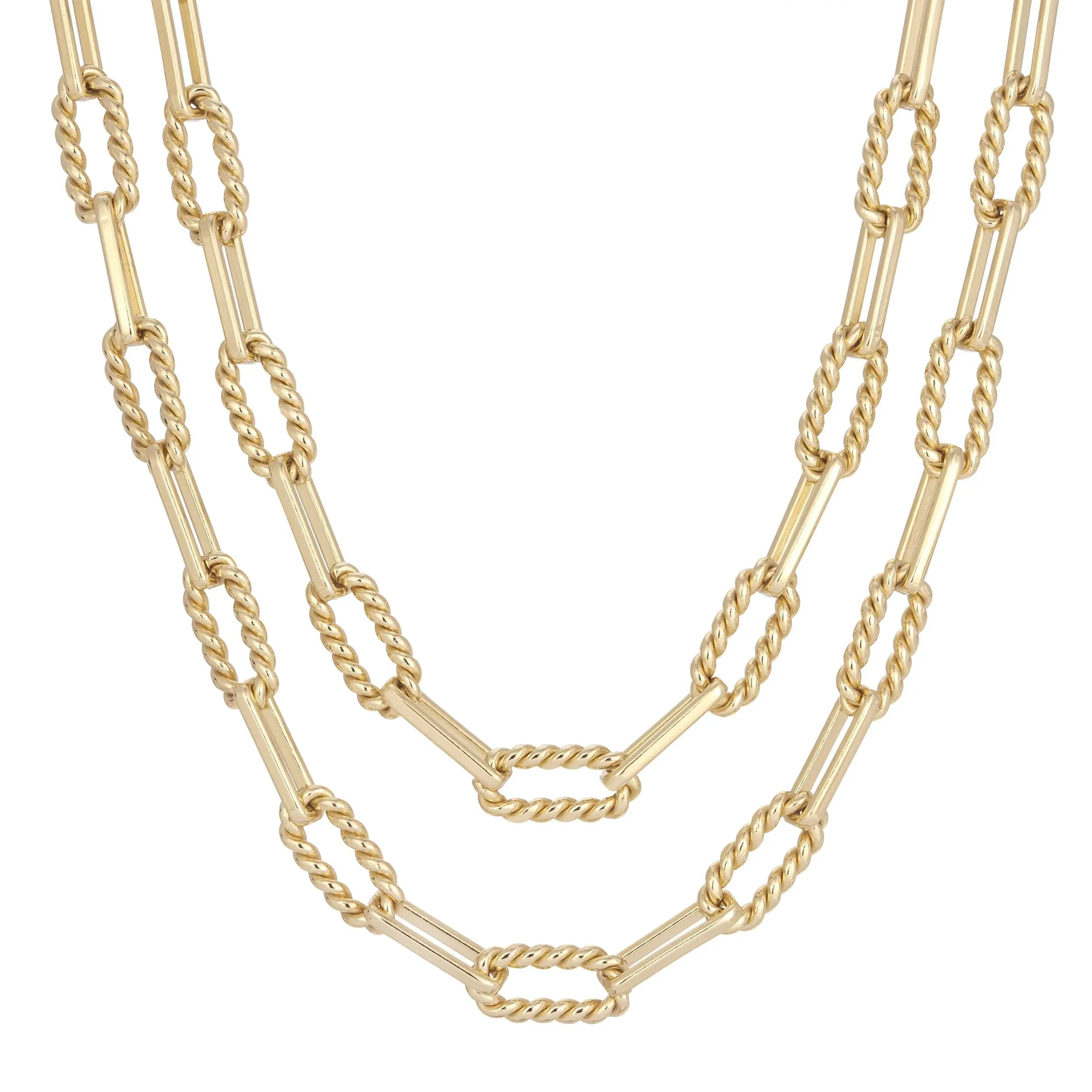 Enzo Double Layer Necklace with Gold Chain and Twisted Design