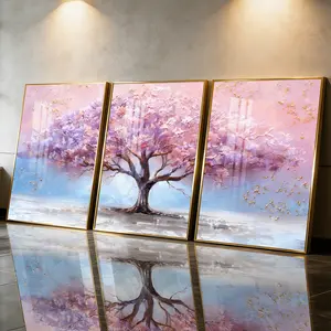 3Pcs Aluminum Alloy Framed Painting, Pink Abstract Blossom Tree Picture, Home Decoration For Living Room, Bedroom, OfficeWall Decor, Odorless Print Artwork, Luxury Perfect Gift For Friends And Family