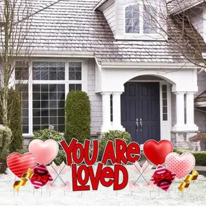 You Are Loved Red Yard Letters + Icons, 13pc Valentines Day Yard Art, Yard Card Lawn Sign Set