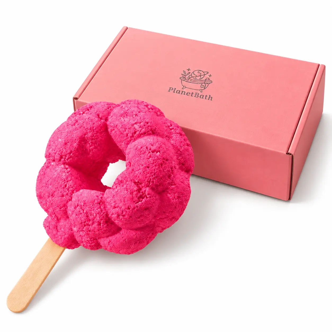 PlanetBath Bubble Bath Lollipop, Reusable Solid Bubble Bar, Bubble Gum Scent, Pink, 1 Count