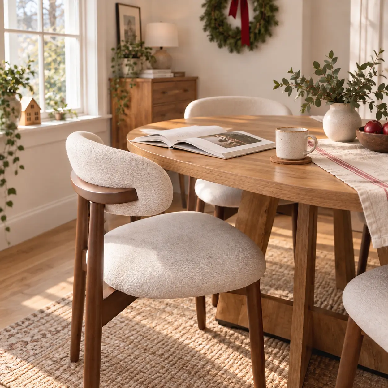 COLAMY Minimalist Dining Chair-set of 2,High-Quality Fabric Finish Natural Wood Frame Quick installation