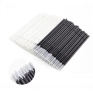 Micro Applicators 200Pcs, Disposable Micro Brush Microswab Wands for Eyelash Extensions Makeup and Personal Care (Black & White - Long Microfiber Tips)