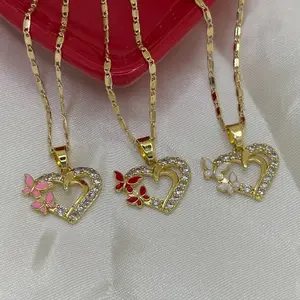 14K Gold Plated Heart Butterfly Necklace for Women - Cute Valentine's Day Gift with 20-inch Thin Chain & Delicate Design
