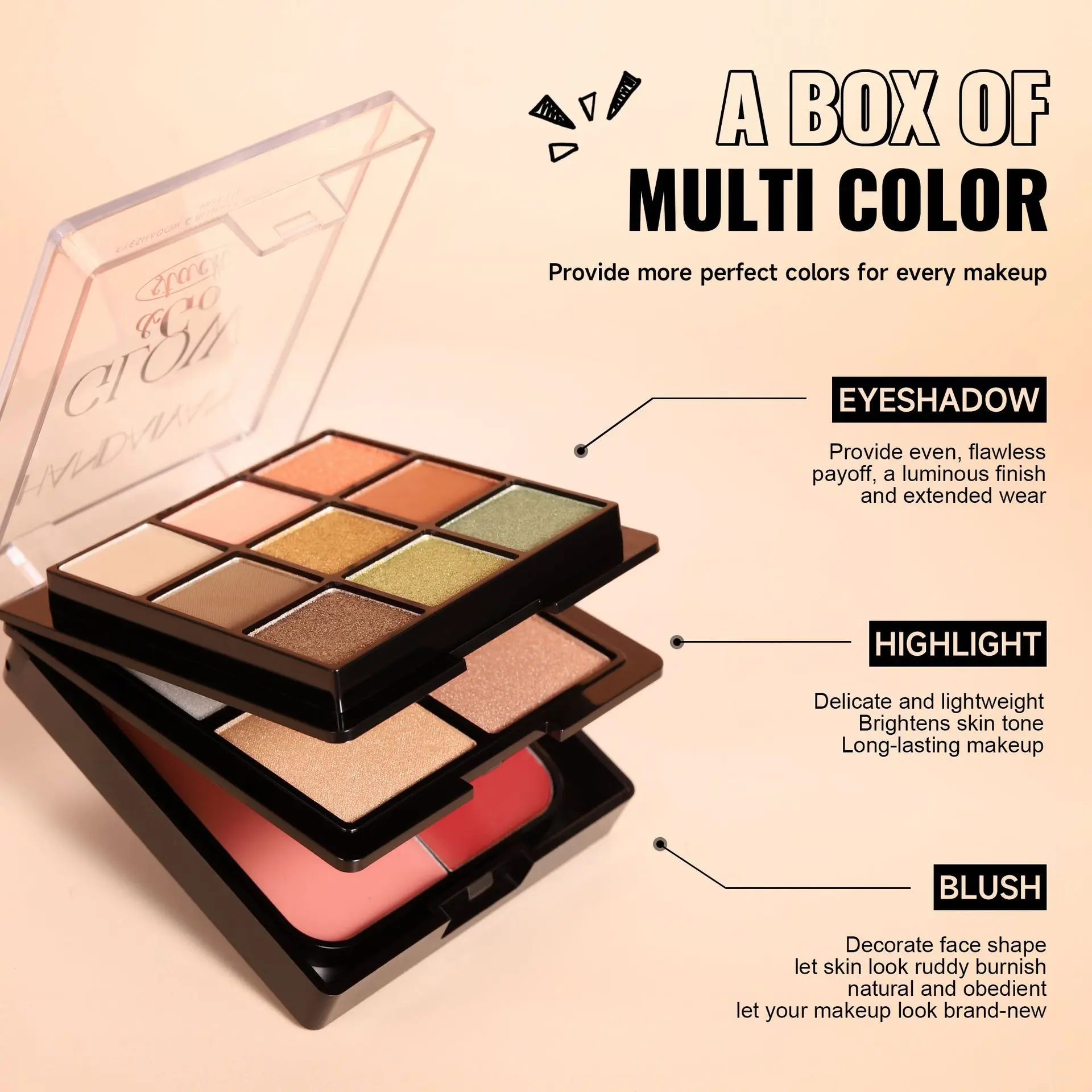 3-Layer Makeup Palette Eyeshadow Highlight Blush Multicolor Eyeshadow Palette All-in-one Long Lasting Flawless Eyeshadow Enhance Eye Makeup Cosmetic Set