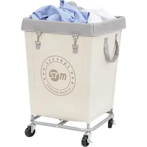Commercial Laundry Hamper with Heavy Duty Steel Frame, 160 L Industrial Laundry Basket Cart with Wheels for Hotel, Home, Laundry Room, 17.72''L x 17.72''W x 30.91''H, Medium Beige