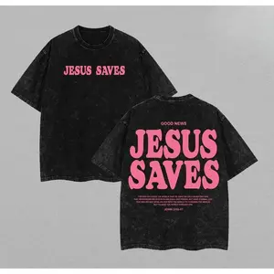Jesus Saves Unisex Washed T-Shirt, Jesus Tee, Jesus Tshirt , Christian Apparel Streetwear Menswear Oversized Top Men and Women Menswear Tops , Gym Pump Cover Graphic Men's Regular Fit