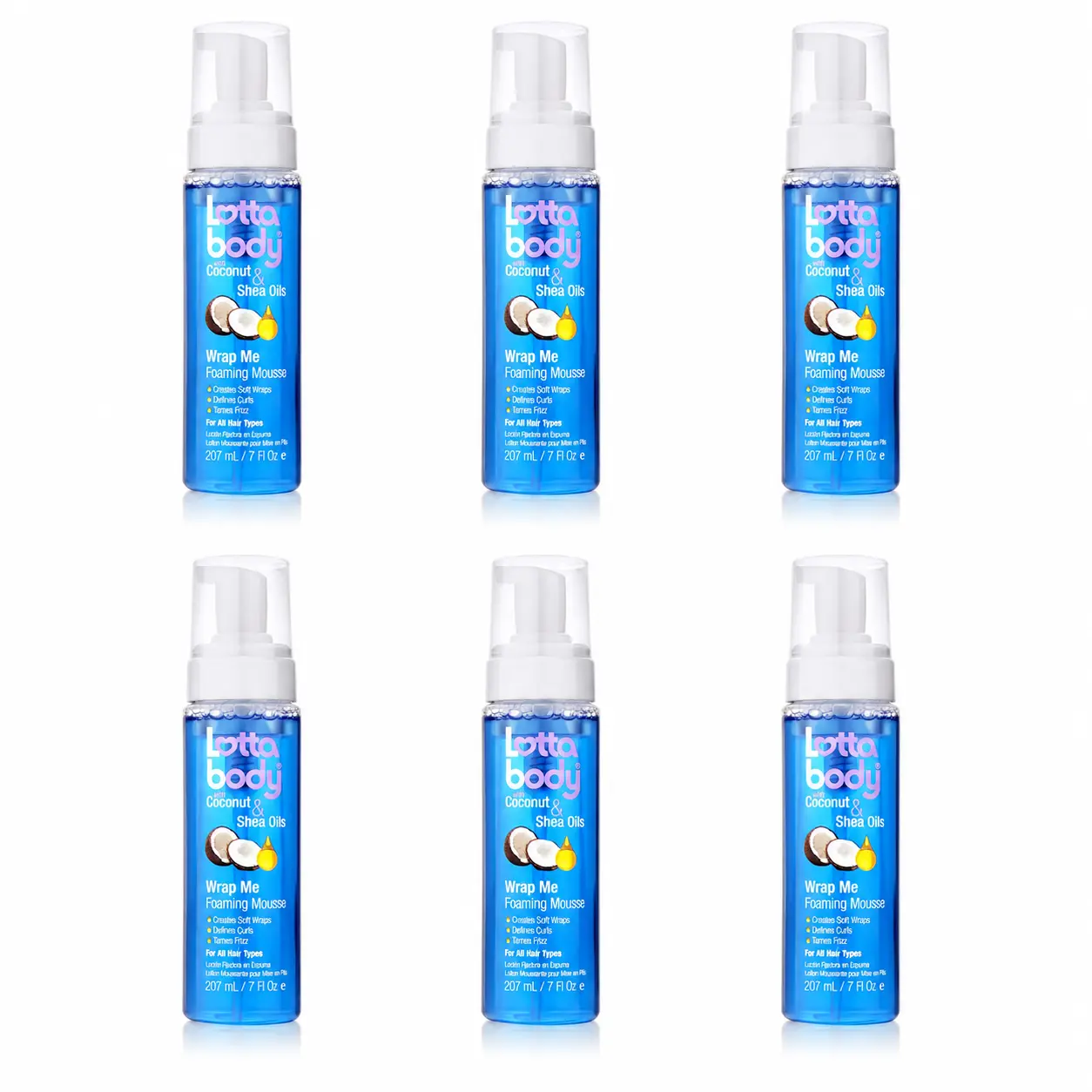 Lottabody Coconut Oil & Shea Wrap Me Foaming Curl Mousse 7 Fl Oz (Pack of 6) Lightweight Curl Defining Hair Mousse for Natural Curly & Coily Frizz Control & Shine