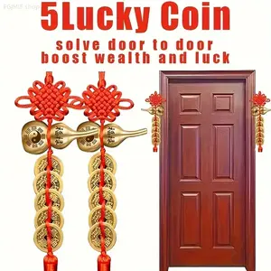 5 Emperor Coins Feng Shui Set with Openable Brass Gourd - Wealth & Protection Amulet for Home/Car (Includes Strong Hooks + Vermilion Powder) - Perfect for Chinese New Year, Halloween, Grand Opening,Summervibes