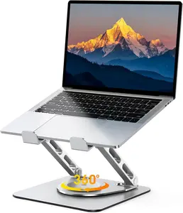 Ergonomic Adjustable Laptop Stand Featuring 360° Rotating Base,Sit-Stand Height Adjustable Foldable Riser with Stable Dual Support Arms,Portable Carbon Steel Desktop Holder Ideal for Working Comfort,Fits MacBook Pro Air,Dell XPS,HPand 10–17.3 Inch Laptops
