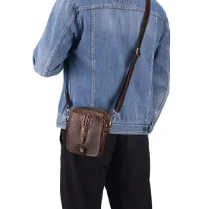 Men's Genuine Leather Crossbody Bag, Crocodile Pattern Shoulder Bag, Fashion Phone Pouch for Daily Commute, Stylish Handbag for Men, Leather Shoulder Bags