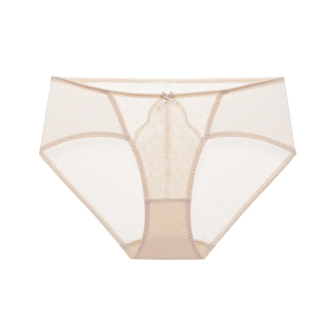 Lacsper Comfort Mesh Floral Lace High-Rise Mid-Rise Brief No Digging Plus Size Underwear