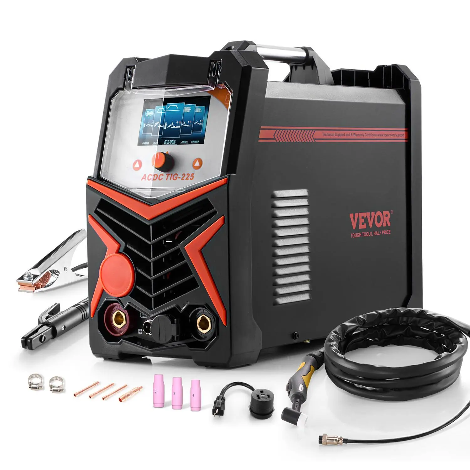 【Summerfinds】VEVOR TIG Welder,  , 225A 6-In-1 Aluminum Welding Machine (Large LED Display)- AC TIG/DC TIG/AC Pulse TIG/DC Pulse TIG/Spot TIG/MMA(Stick), 110&220V Dual Voltage Electric Welder with IGBT Inverter