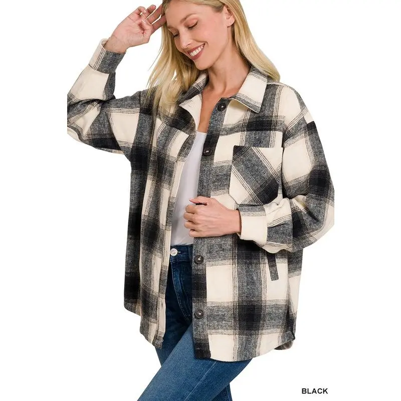ZENANA Oversized Yarn Dyed Plaid Longline Shacket