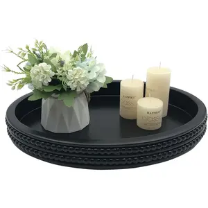 Oval Wooden Modern Decorative Tray 16''x12'', Farmhouse Rustic Serving Tray, Table Centre Tray,  for Storage and Display (Black)