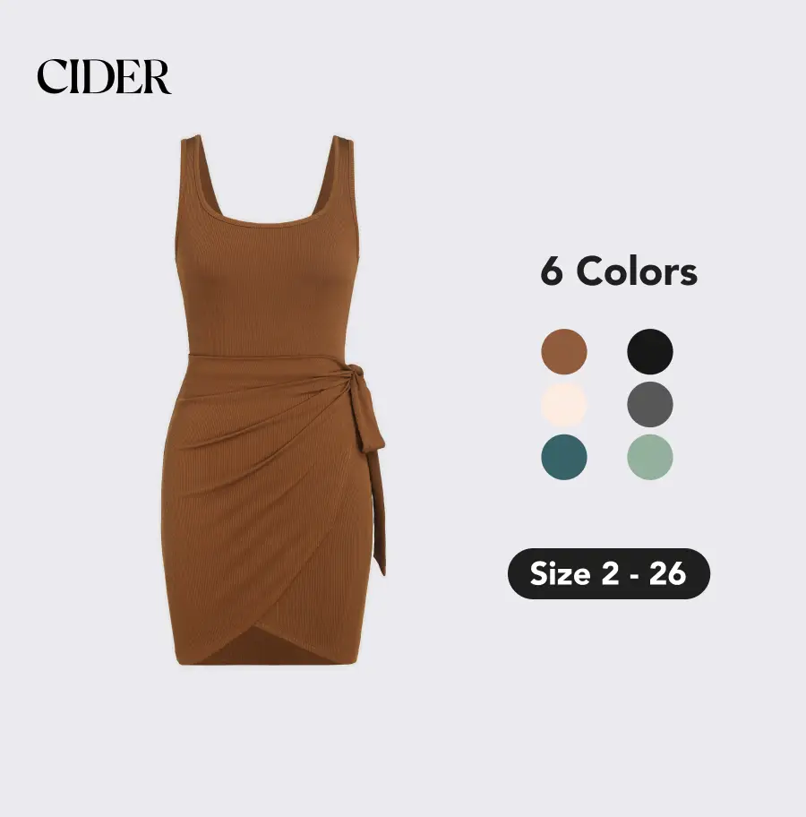 Cider [6 colors, size 2-26] U-neckline Knotted Mini Dress
