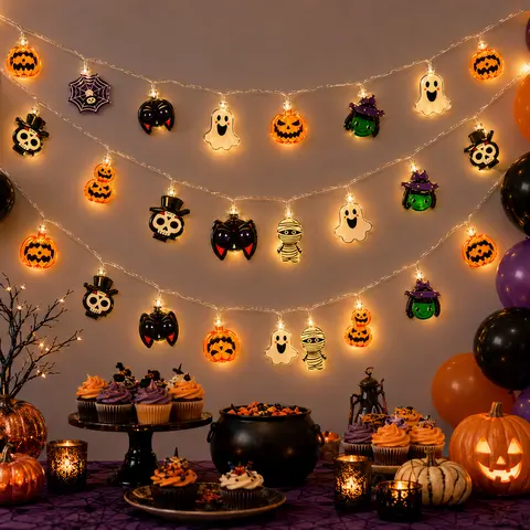 20-LED Spooky Pumpkin Witch Holiday Lights - Battery-Powered, Plastic-Body, Lightweight, Eclectic-Style Decoration for Halloween Party & Indoor Home Festive Supplies, Pumpkin Centerpiece Decor