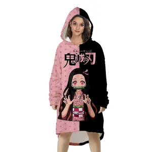 Demon Slayer Blanket Hoodie women Oversized Soft Flannel Wearable Blanket Demon Slayer Costume Nezuko Clothes Sweatshirt Blanket Hoodie Demon Slayer Merch  For Anime Lovers Demon Slayer Gifts