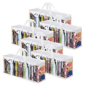 Stock Your Home DVD Storage Bags (Set of 6) Media Organizer Bag for DVDs, CDs, Blu Ray Disc, Movie Cases, VHS Box, Video Game Disks, Clear Plastic Holders with Carrying Handles and Zipper - White