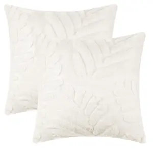 Basho Leaf Pattern Cushion Covers Solid Fluffy Plush Pillow Covers 2 Pcs White 18 x 18