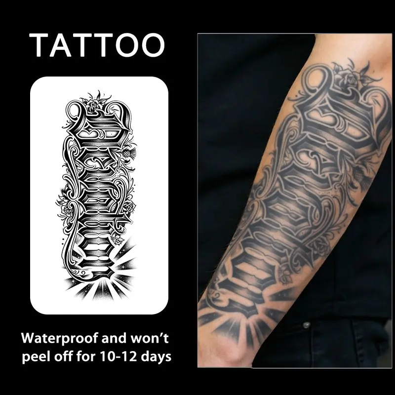 Devotion Floral Script Retro Chicano Street Temporary Tattoo Stickers, Waterproof Long-Lasting 7-15 Days, Semi-Permanent Herbal Tattoos, Temporary Fake Tattoos