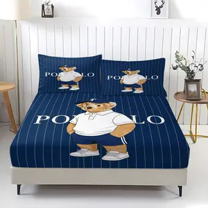 Teddy bear pattern bed sheet set, including 1 bed sheet and 2 pillowcases, comfortable bedding, Soft bedding sheet, anti slip dust cover suitable for bedrooms and guest rooms, suitable for children or adults as gifts