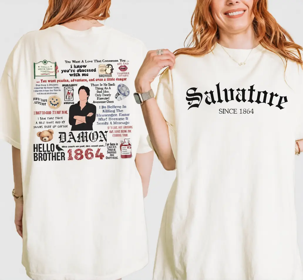 Vampire Diaries T-Shirt - Damon Salvatore Fan Art Tee - TVD Merch - Mystic Falls Shirt
