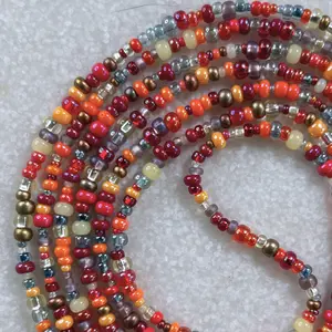 PHENOMENAL - Tie On Waist Beads - 45 to 60 inches Waistbeads - Organic Mix - Orange Waistbeads - Multi-Color Waistbeads - Made By Venus Waistbeads