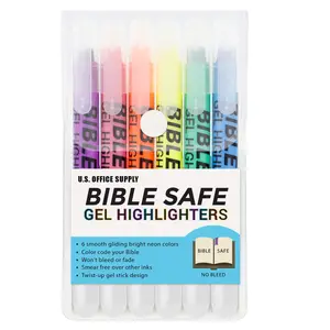 U.S. Office Supply Bible Safe Gel Highlighters - Set of 6 in Bright Neon Fluorescent Colors for Vibrant Highlighting