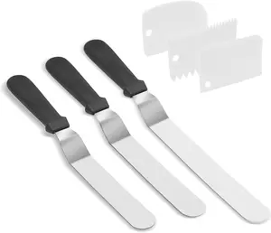 Stainless Steel Icing Spatulas Angled Cake Spatulas with 3 Cake Smoother Scrapers- Professional Frosting Offset Spatula Set with 6, 8, 10 inch  for Cake Decorating
